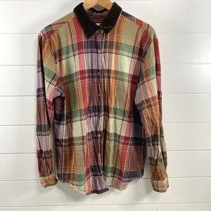 Talbots Womens Velvet Collar Plaid Button Up Shirt M Equestrian English Country